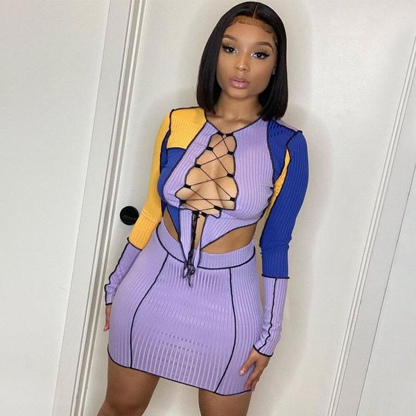 tracksuits patchwork stripe women 2 piece set long sleeve hollow out t shirt cross lace up bandage mini skirt streetwear club size l, Gray
tracksuits patchwork stripe women 2 piece set long sleeve hollow out t shirt cross lace up bandage mini skirt streetwear club size l, Gray