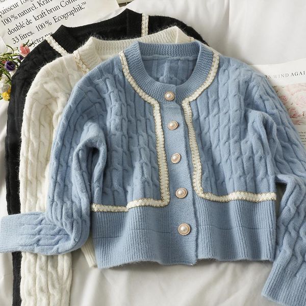women's knits & tees knitted cardigans woman vintage sweater korean patchwork long sleeve women sweaters knit single-breasted outwear, White
women's knits & tees knitted cardigans woman vintage sweater korean patchwork long sleeve women sweaters knit single-breasted outwear, White