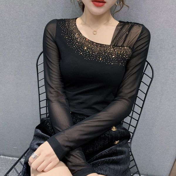 women's t-shirt 2021 spring women fashion drilling gauze long sleeve elegant slim plus size female tees blusas, White
women's t-shirt 2021 spring women fashion drilling gauze long sleeve elegant slim plus size female tees blusas, White