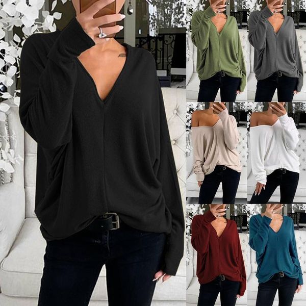 women's t-shirt spring ladies t shirt v neck casual long sleeve solid color simple loose pullovers women autumn fashion, White
women's t-shirt spring ladies t shirt v neck casual long sleeve solid color simple loose pullovers women autumn fashion, White