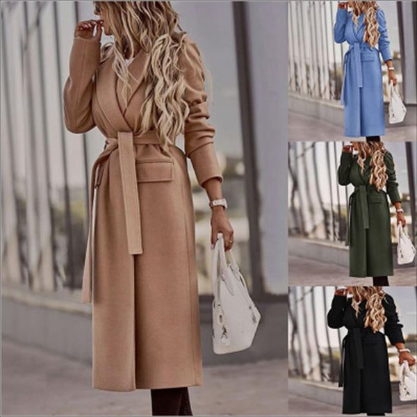 women's wool & blends 2021 european and american style lapel cardigan solid color long-sleeved mid-length woolen coat clothing, Black
women's wool & blends 2021 european and american style lapel cardigan solid color long-sleeved mid-length woolen coat clothing, Black
