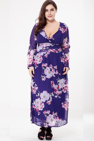 plus size dresses chiffon printed v neck long sleeve polyester blue elegant temperament high waist big swing party, Black
plus size dresses chiffon printed v neck long sleeve polyester blue elegant temperament high waist big swing party, Black