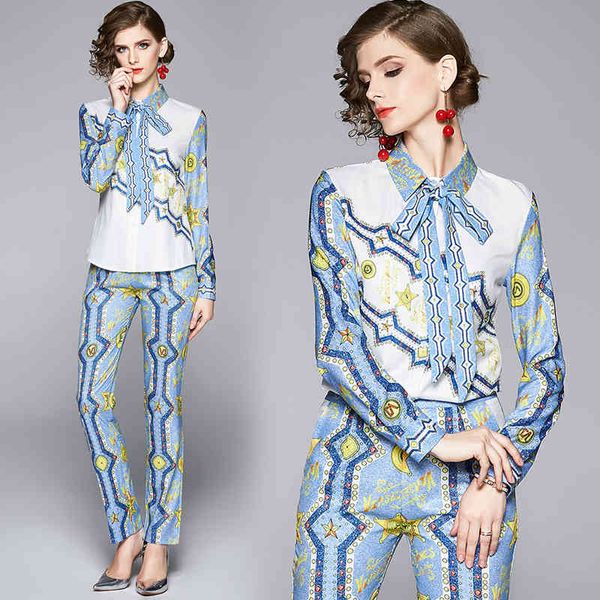 new women's fashion two piece pants runway printed long sleeve bow shirt and long pants 2 pcs set elegant ladies designer two piece set, White
new women's fashion two piece pants runway printed long sleeve bow shirt and long pants 2 pcs set elegant ladies designer two piece set, White