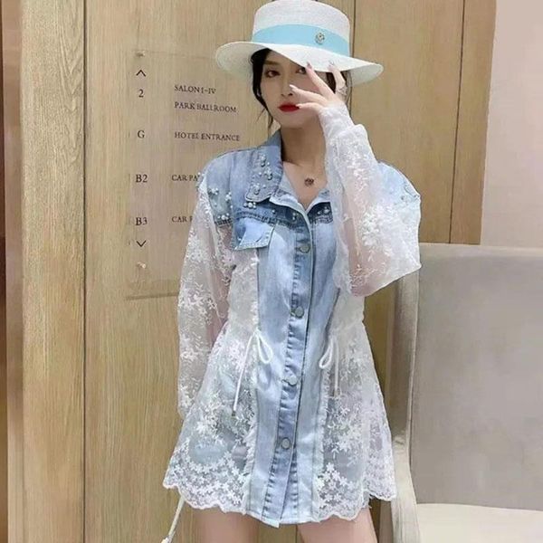 women's jackets nice summer sun protection clothing women beaded denim splicing lace crochet jacket female loose, Black;brown
women's jackets nice summer sun protection clothing women beaded denim splicing lace crochet jacket female loose, Black;brown