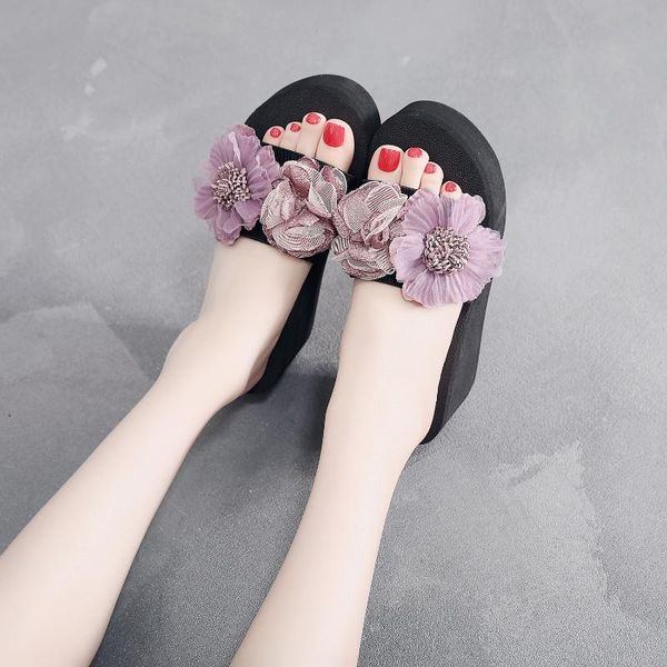 slippers cm high heel women's summer lace flower sandals and word female thick bottom beach drag slip, Black
slippers cm high heel women's summer lace flower sandals and word female thick bottom beach drag slip, Black