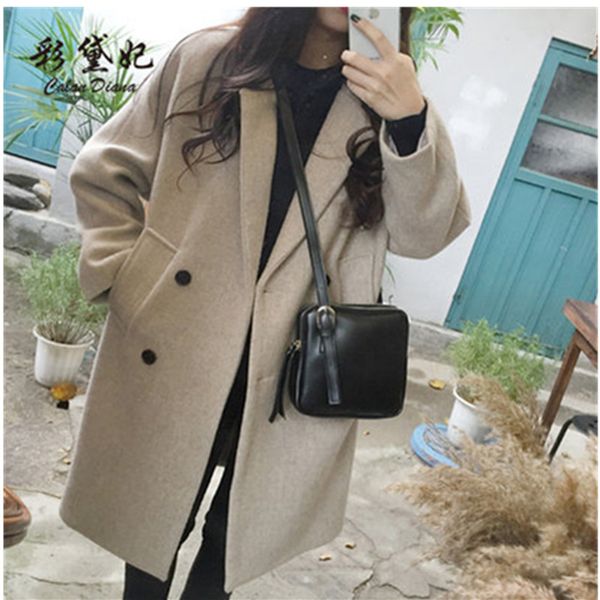women's wool & blends new blend coat women long sleeve collar outwear jacket korean autumn winter overcoat en female outerwear cmd, Black
women's wool & blends new blend coat women long sleeve collar outwear jacket korean autumn winter overcoat en female outerwear cmd, Black