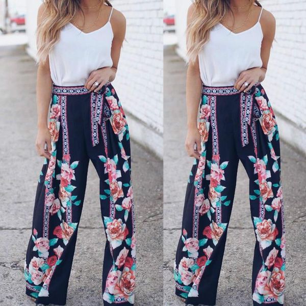women's pants & capris summer ladies fashion wide leg women bohemian floral print long loose trousers wrap, Black;white
women's pants & capris summer ladies fashion wide leg women bohemian floral print long loose trousers wrap, Black;white