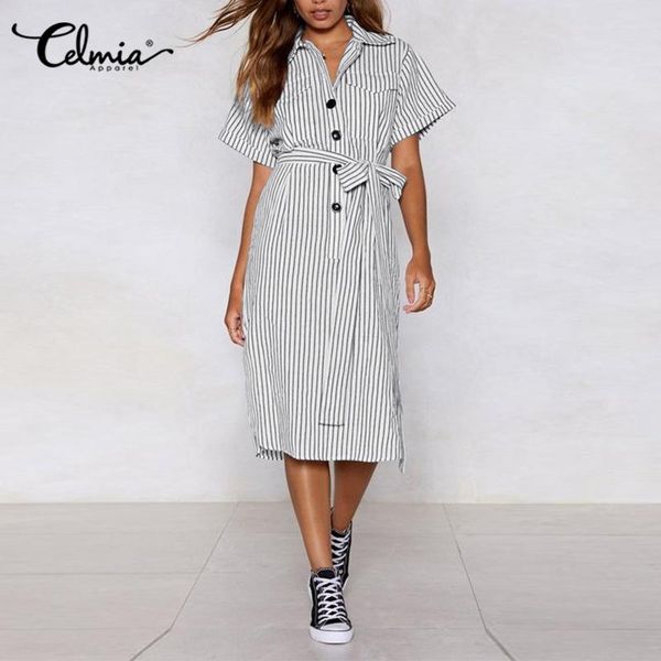 casual dresses elegant ol dress 2021 celmia women striped lapel short sleeve fashion vestidos summer loose party midi belted, Black;gray
casual dresses elegant ol dress 2021 celmia women striped lapel short sleeve fashion vestidos summer loose party midi belted, Black;gray