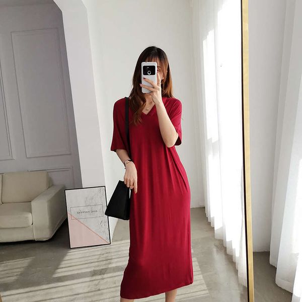 front casual dresses open and back v-neck loose short sleeve modal women's knee length t-shirt skirt dress, Black;gray
front casual dresses open and back v-neck loose short sleeve modal women's knee length t-shirt skirt dress, Black;gray