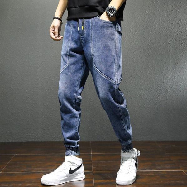 men's jeans slim pants autumn fashion washed retro black, Blue