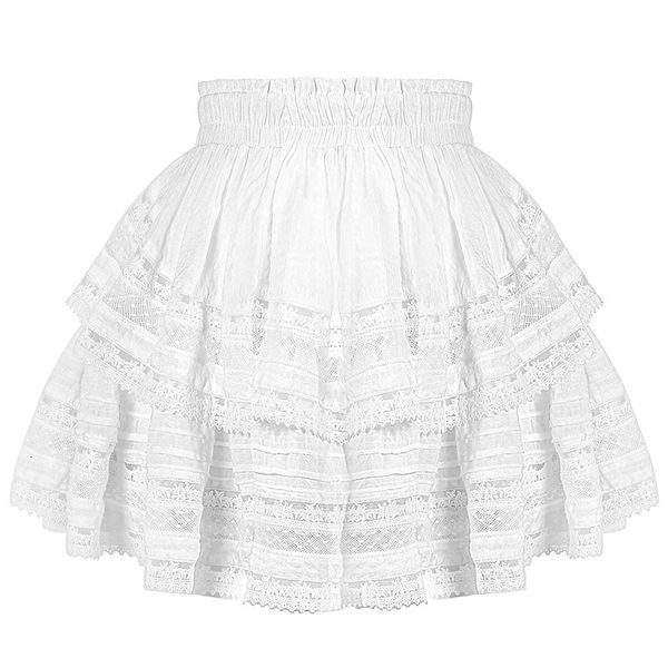 skirts bohemian summer , high waist white lace 2021 women's ball, Black