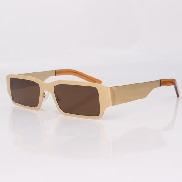 sunglasses rectangle metal gold frame for men brwon lens small size, White;black
sunglasses rectangle metal gold frame for men brwon lens small size, White;black