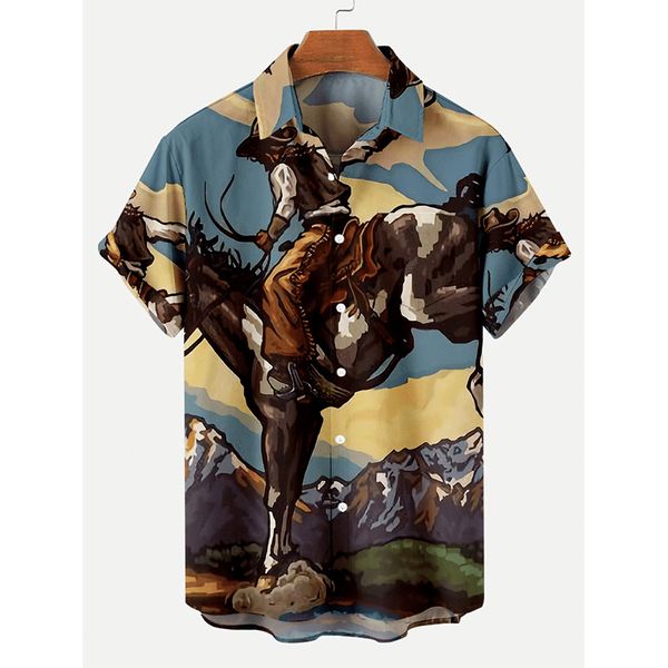 Boiling horse print Hawaiian style men's short-sleeved shirt party beach daily casual top, White;black
Boiling horse print Hawaiian style men's short-sleeved shirt party beach daily casual top, White;black