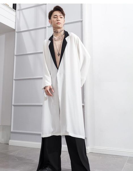 men's trench coats spring and summer wear mid long lapel casual windbreaker fashion show stage personality dark white street coat, Tan;black
men's trench coats spring and summer wear mid long lapel casual windbreaker fashion show stage personality dark white street coat, Tan;black