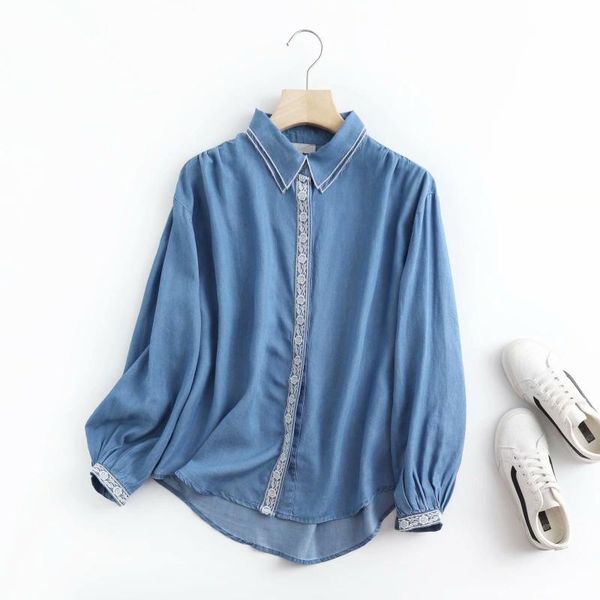 women's blouses & shirts loose denim shirt women blouse turn down collar long sleeve spring embroidery summer streetwear top, White
women's blouses & shirts loose denim shirt women blouse turn down collar long sleeve spring embroidery summer streetwear top, White