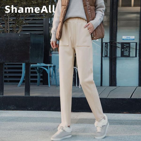 winter thicken women patchwork pocket pants plus size wool harem pant female autumn high waist loose trousers capris good fabric women', Black;white
winter thicken women patchwork pocket pants plus size wool harem pant female autumn high waist loose trousers capris good fabric women', Black;white
