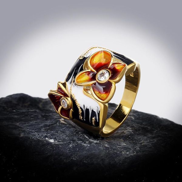 cluster rings handmade enamel orange flower ring 925 silver anniversary party engagement wedding jewelry gift, Golden;silver
cluster rings handmade enamel orange flower ring 925 silver anniversary party engagement wedding jewelry gift, Golden;silver