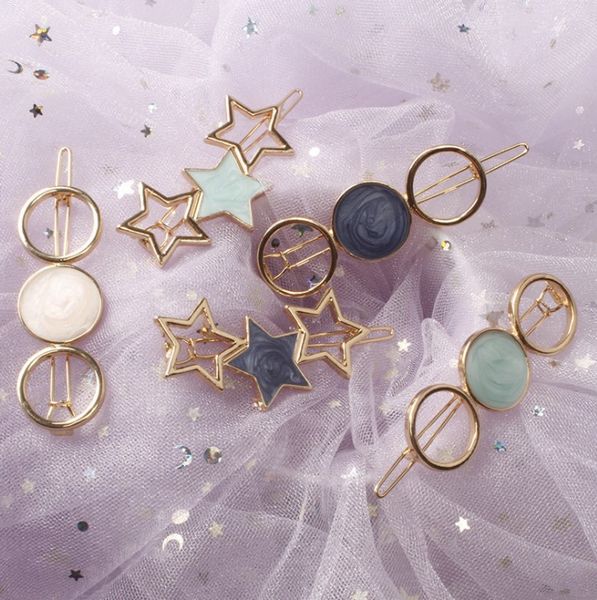 round star barrettes made of oil dripping material and simple geometric clip, Golden;silver
round star barrettes made of oil dripping material and simple geometric clip, Golden;silver