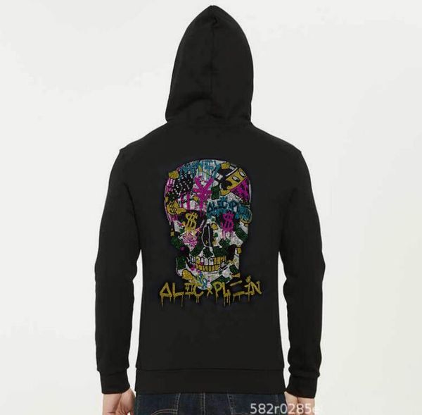 rhinestone hoodie men west sweatshirts high-quality cotton hoodies, Black