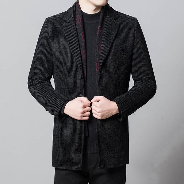 men's wool & blends business casual jacket for autumn and winter, thickened warm woolen coat with detachable scarf collar, Black
men's wool & blends business casual jacket for autumn and winter, thickened warm woolen coat with detachable scarf collar, Black