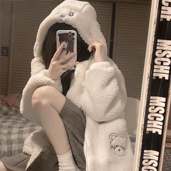 women's fur & faux 2021 autumn winter lamb wool coat women casual warm soft zipper kawaii overcoat pocket plus size cute bear print, Black
women's fur & faux 2021 autumn winter lamb wool coat women casual warm soft zipper kawaii overcoat pocket plus size cute bear print, Black