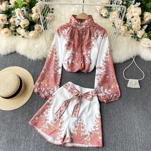 women's summer suit retro stand collar lantern sleeve printed blouse+ high waist wide leg shorts sets female lh595 tracksuits, Gray
women's summer suit retro stand collar lantern sleeve printed blouse+ high waist wide leg shorts sets female lh595 tracksuits, Gray