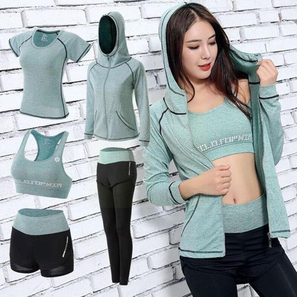 gym clothing 5 piece yoga sets high elastic suit fast drying running sport sports wear for women j5p3, White;black