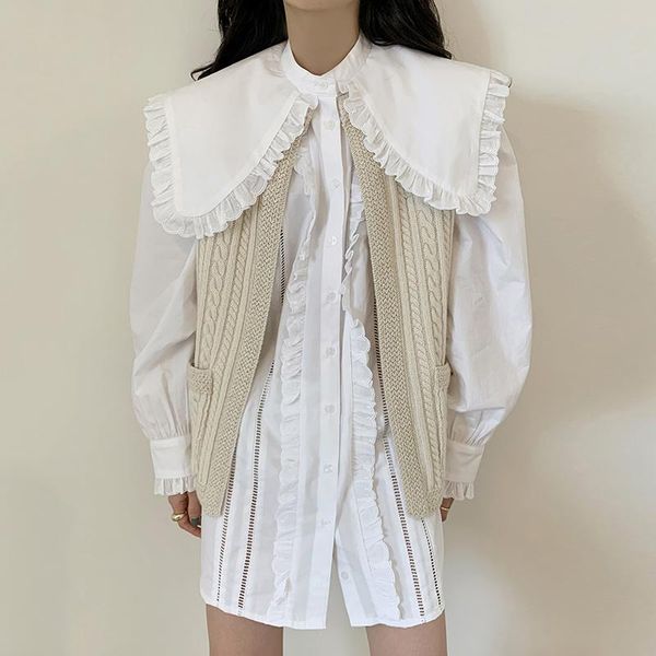 chic all-match round neck cardigan womens vest linen pattern pocket knitted sweater korean fashion waistcoat women's vests, Black;white 
chic all-match round neck cardigan womens vest linen pattern pocket knitted sweater korean fashion waistcoat women's vests, Black;white