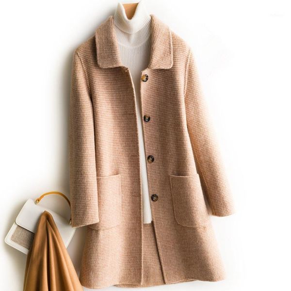 women's wool & blends autumn winter fashion 4 color houndstooth long double-sided coat women big pocket office lady plaid woolen jacket, Black
women's wool & blends autumn winter fashion 4 color houndstooth long double-sided coat women big pocket office lady plaid woolen jacket, Black