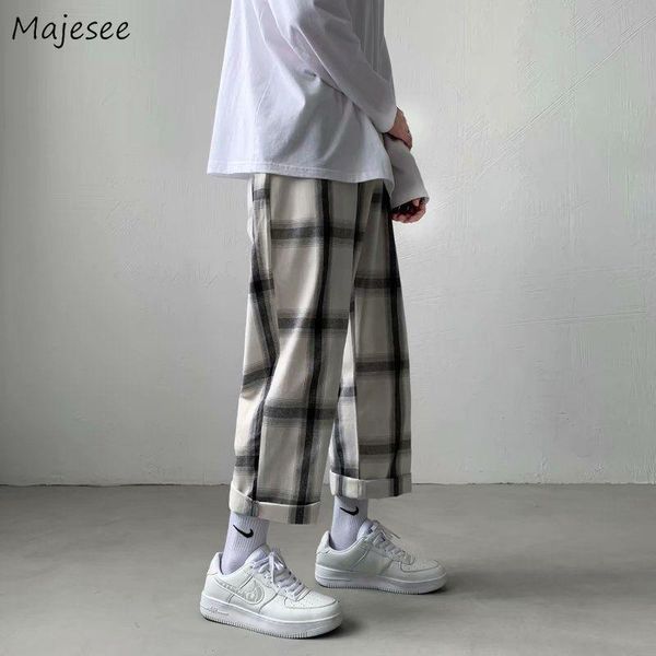 men casual pants retro plaid wide leg loose elastic waist ankle length straight korean style male ins chic all-match streetwear men's, Black
men casual pants retro plaid wide leg loose elastic waist ankle length straight korean style male ins chic all-match streetwear men's, Black