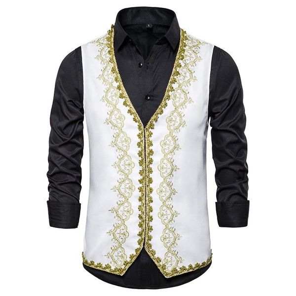 men's vests white court prince embroidery suit vest men 2021 brand slim fit single breasted waistcoat party stage prom gilet homme, Black;white
men's vests white court prince embroidery suit vest men 2021 brand slim fit single breasted waistcoat party stage prom gilet homme, Black;white