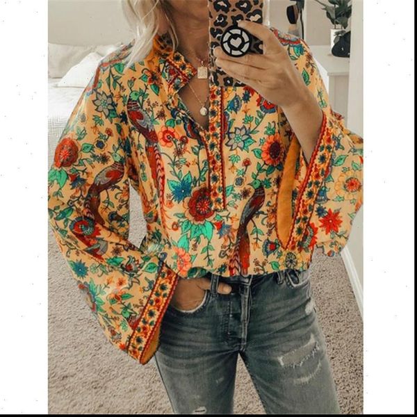 long sleeve loose floral womens shirts print autumn clothes casual button office lady summer chiffon and, White
long sleeve loose floral womens shirts print autumn clothes casual button office lady summer chiffon and, White