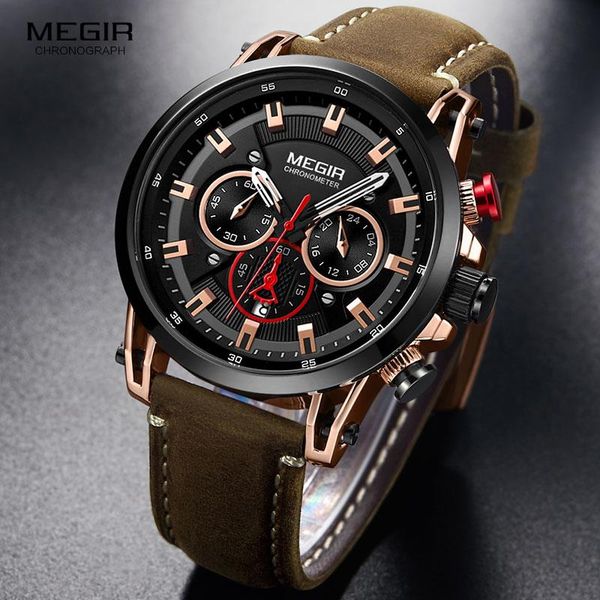 wristwatches megir sports watches men chronograph leather strap waterproof quartz wrist watch man 24 hours relogios masculino 2085 rose blac, Slivery;brown
wristwatches megir sports watches men chronograph leather strap waterproof quartz wrist watch man 24 hours relogios masculino 2085 rose blac, Slivery;brown