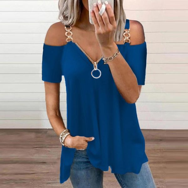 women's blouses & shirts slimming v-neck zipper t-shirt elehgant off shoulder strap short sleeves blouse ladies fashion leisure blusas, White
women's blouses & shirts slimming v-neck zipper t-shirt elehgant off shoulder strap short sleeves blouse ladies fashion leisure blusas, White