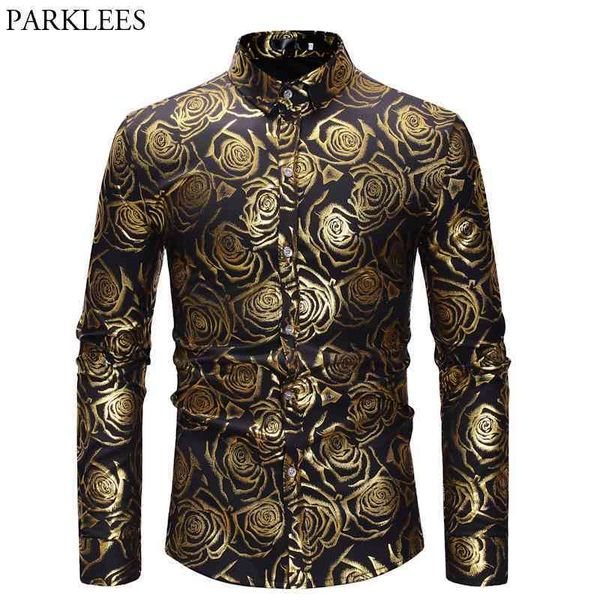 men's 3d golden rose design slim fit long sleeve button down floral printed dress shirts prom performing shirts camisas hombre 210522, White;black
men's 3d golden rose design slim fit long sleeve button down floral printed dress shirts prom performing shirts camisas hombre 210522, White;black
