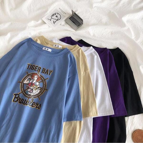 women's t-shirt good quality women vintage retro print short sleeve round neck campus style t-shirts woman, White
women's t-shirt good quality women vintage retro print short sleeve round neck campus style t-shirts woman, White