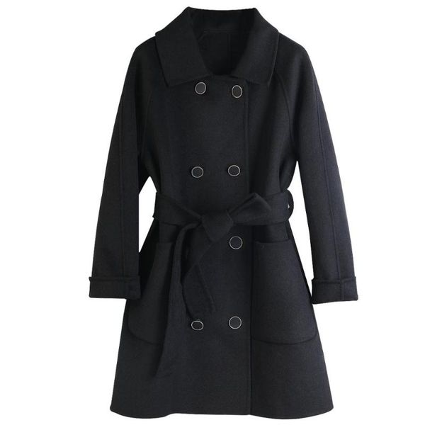 women's wool & blends 2021 autumn and winter straight doll collar double breasted black double-sided coat mid-length women b183
women's wool & blends 2021 autumn and winter straight doll collar double breasted black double-sided coat mid-length women b183