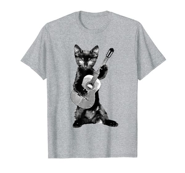 cat playing a guitar- funny kitten tee shirt- music tee, White;black 
cat playing a guitar- funny kitten tee shirt- music tee, White;black
