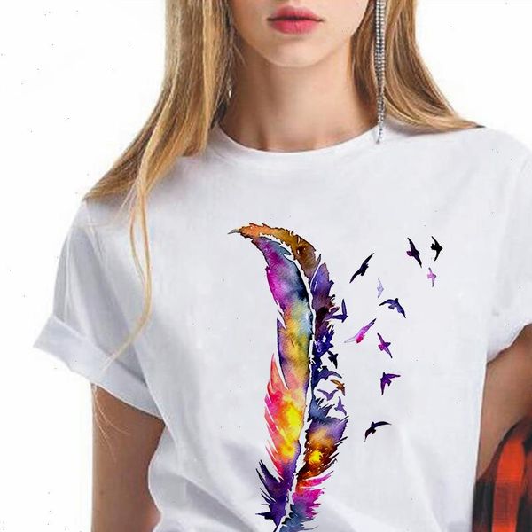 colorful womens feathers and birds print t shirts women spring summer short sleeve round neck shirt cotton spandex, White
colorful womens feathers and birds print t shirts women spring summer short sleeve round neck shirt cotton spandex, White