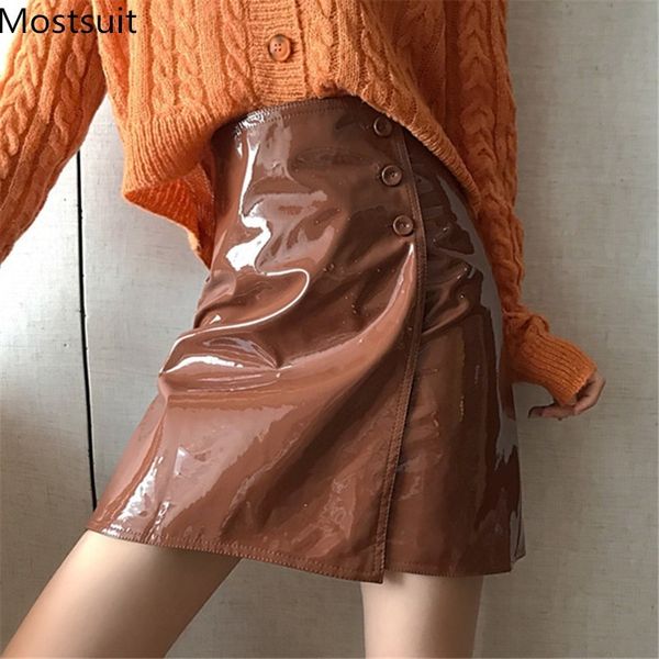 patent pu leather women skirt high waist buttons a-line streetwear fashion korean ladies femme 210514, Black
patent pu leather women skirt high waist buttons a-line streetwear fashion korean ladies femme 210514, Black