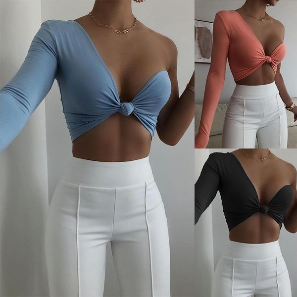 women's t-shirt 2021 summer pure color irregular one-shoulder sleeve wrapped top, White
women's t-shirt 2021 summer pure color irregular one-shoulder sleeve wrapped top, White