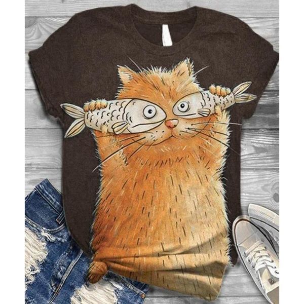 women's t-shirt woman tshirts cute cats fish print women all match summer short sleeve crop femme t-shirts mujer camisetas, White
women's t-shirt woman tshirts cute cats fish print women all match summer short sleeve crop femme t-shirts mujer camisetas, White
