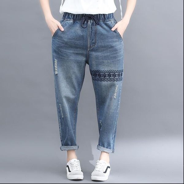 women jeans spring denim trousers elastic waist cotton boyfriend casual embroidery girl female student pants plus size, Blue
women jeans spring denim trousers elastic waist cotton boyfriend casual embroidery girl female student pants plus size, Blue