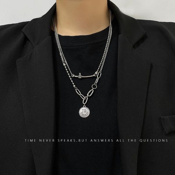pendant necklaces double crown necklace men's and women's fashion round tag letter simple multi-layered stacked sweater chain, Silver
pendant necklaces double crown necklace men's and women's fashion round tag letter simple multi-layered stacked sweater chain, Silver