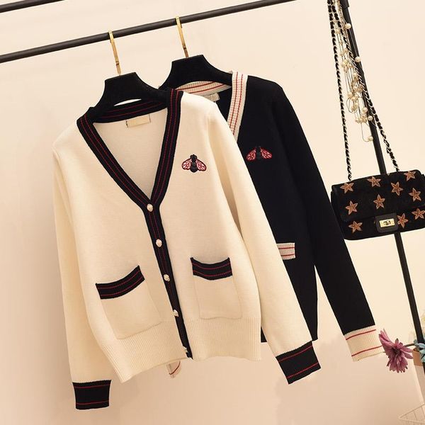women's knits & tees spring autumn women knitting all-match loose v-neck cardigans sweater embroidery bee full sleeve knit outwear casu, White
women's knits & tees spring autumn women knitting all-match loose v-neck cardigans sweater embroidery bee full sleeve knit outwear casu, White