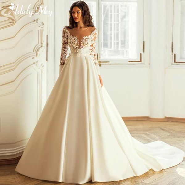 other wedding dresses adoly mey elegant scoop neck buttons a-line dress 2021 luxury beaded full sleeve appliques satin court train bridal go, White
other wedding dresses adoly mey elegant scoop neck buttons a-line dress 2021 luxury beaded full sleeve appliques satin court train bridal go, White