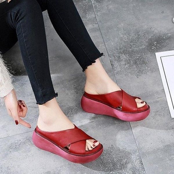 slippers genuine leather women cross band platform wedge sandals summer thick sole slides plus size shoes 35-43, Black
slippers genuine leather women cross band platform wedge sandals summer thick sole slides plus size shoes 35-43, Black