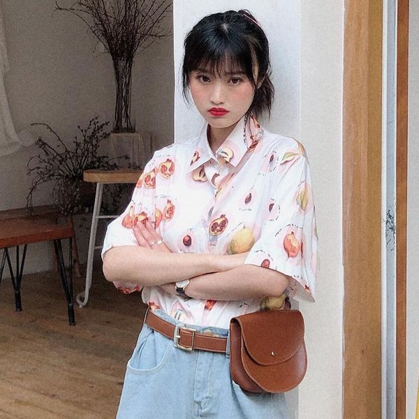 women's blouses & shirts summer japan style womens clothing blouse 2021 fruit print shirt turn-down collar short sleeve casual sweet s, White
women's blouses & shirts summer japan style womens clothing blouse 2021 fruit print shirt turn-down collar short sleeve casual sweet s, White