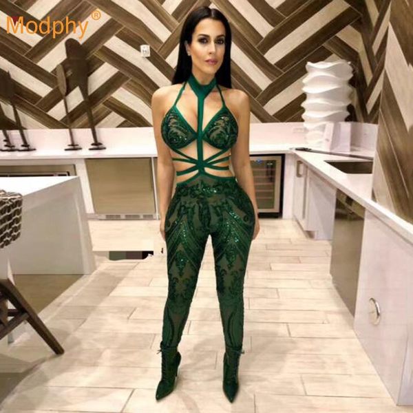 sleeveless hollow backless bandage jumpsuit 2021 autumn green mesh sequins bodycon celebrity runway party women's jumpsuits & rompers, Black;white
sleeveless hollow backless bandage jumpsuit 2021 autumn green mesh sequins bodycon celebrity runway party women's jumpsuits & rompers, Black;white