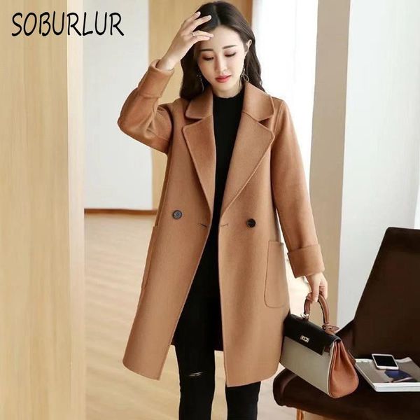 women's wool & blends autumn winter woolen coat women double breasted korean mid-length jacket casual long sleeve loose pockets solid, Black
women's wool & blends autumn winter woolen coat women double breasted korean mid-length jacket casual long sleeve loose pockets solid, Black